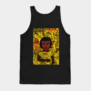 Panda - Dark Female Character with Basic Mask and Doodle Accent Tank Top